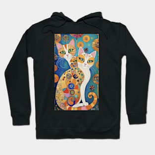 Gustav Klimt's Vibrant Whiskers: Colorful Cat Illustration Hoodie